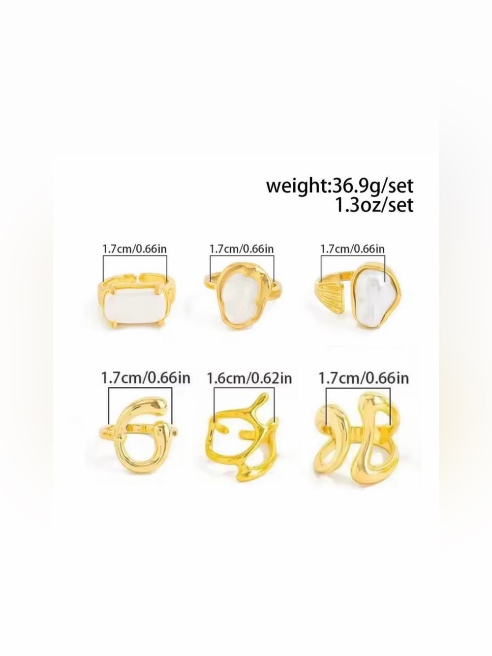 Gold Rings with White Pearl and Mother-of-Pearl Accents - Picture 2 of 4